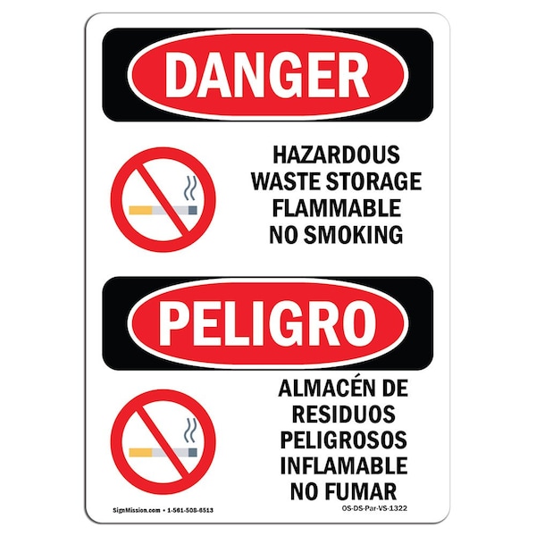 Safety Sign, OSHA, 24" Height, Aluminum, Hazardous Waste Storage No Smoking Spanish